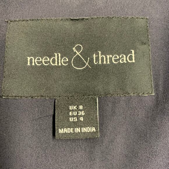 NEEDLE AND THREAD Size 4 Navy Burgundy White Embroidered Floral Bomber Jacket - Picture 11 of 14